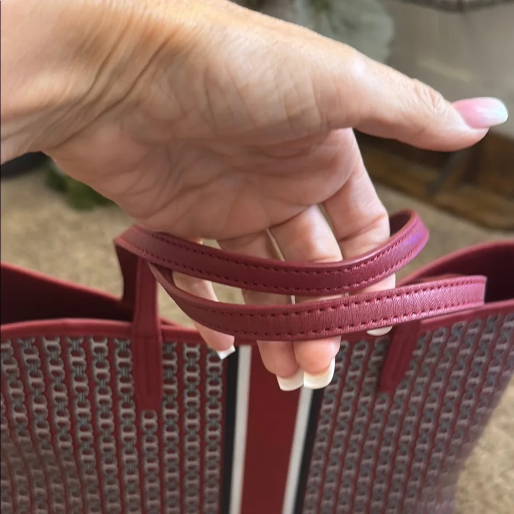 Tory Burch Red Logo-Pattern Gemini Link coated canvas tote bag